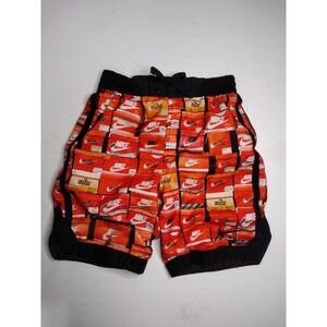 Kids Nike Athletic Shorts Orange White Nike Box Print Drawstring Size S